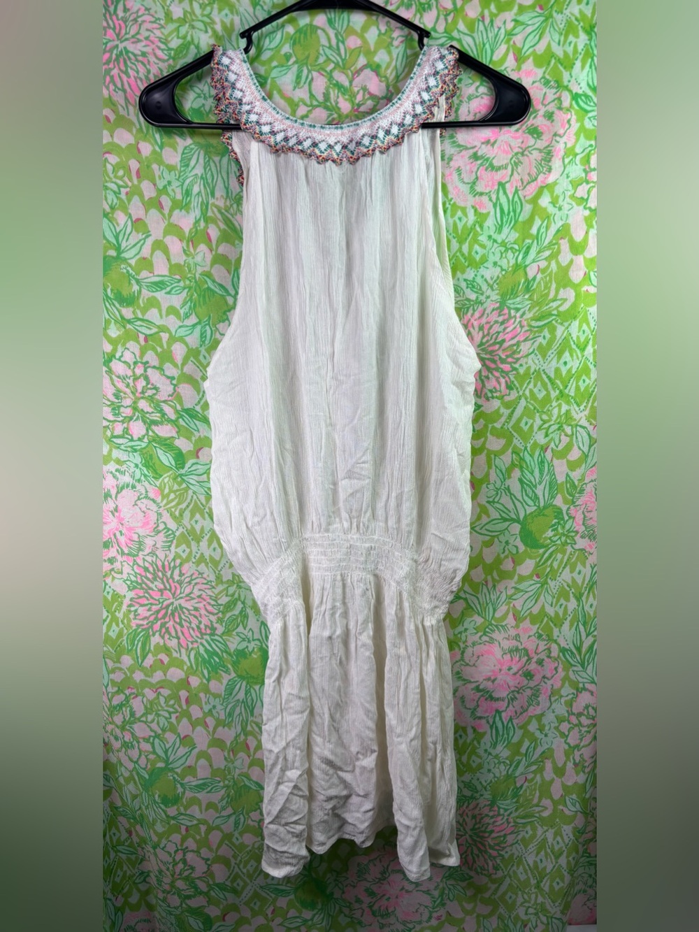 Boho Embroidered Tassel V-Neck White Mini Dress NWOT LARGE - Picture 4 of 8